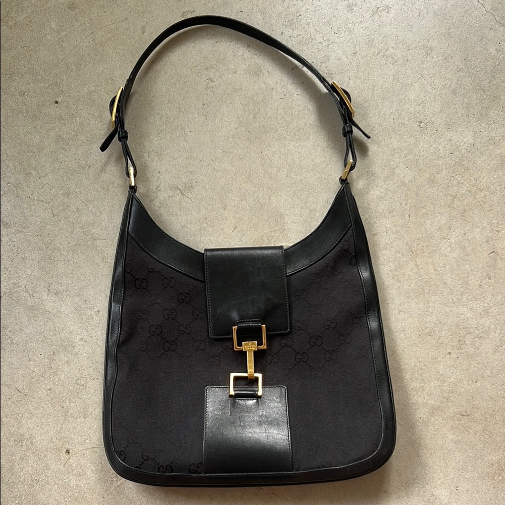 GUCCI JACKIE GG SHOULDER BAG Black Designer Shoulder Bag